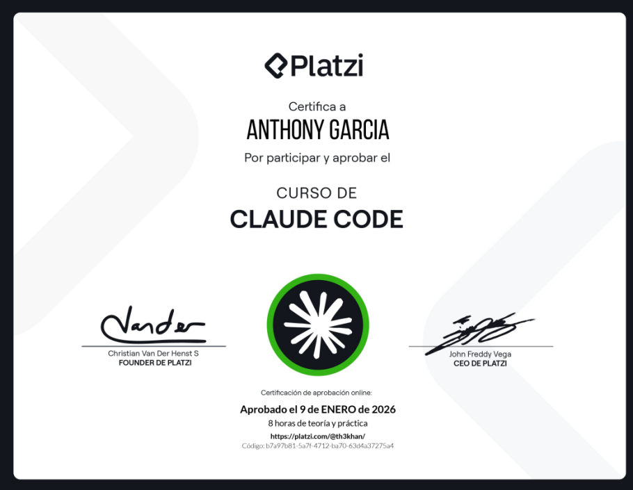 Certificado platzi claude code